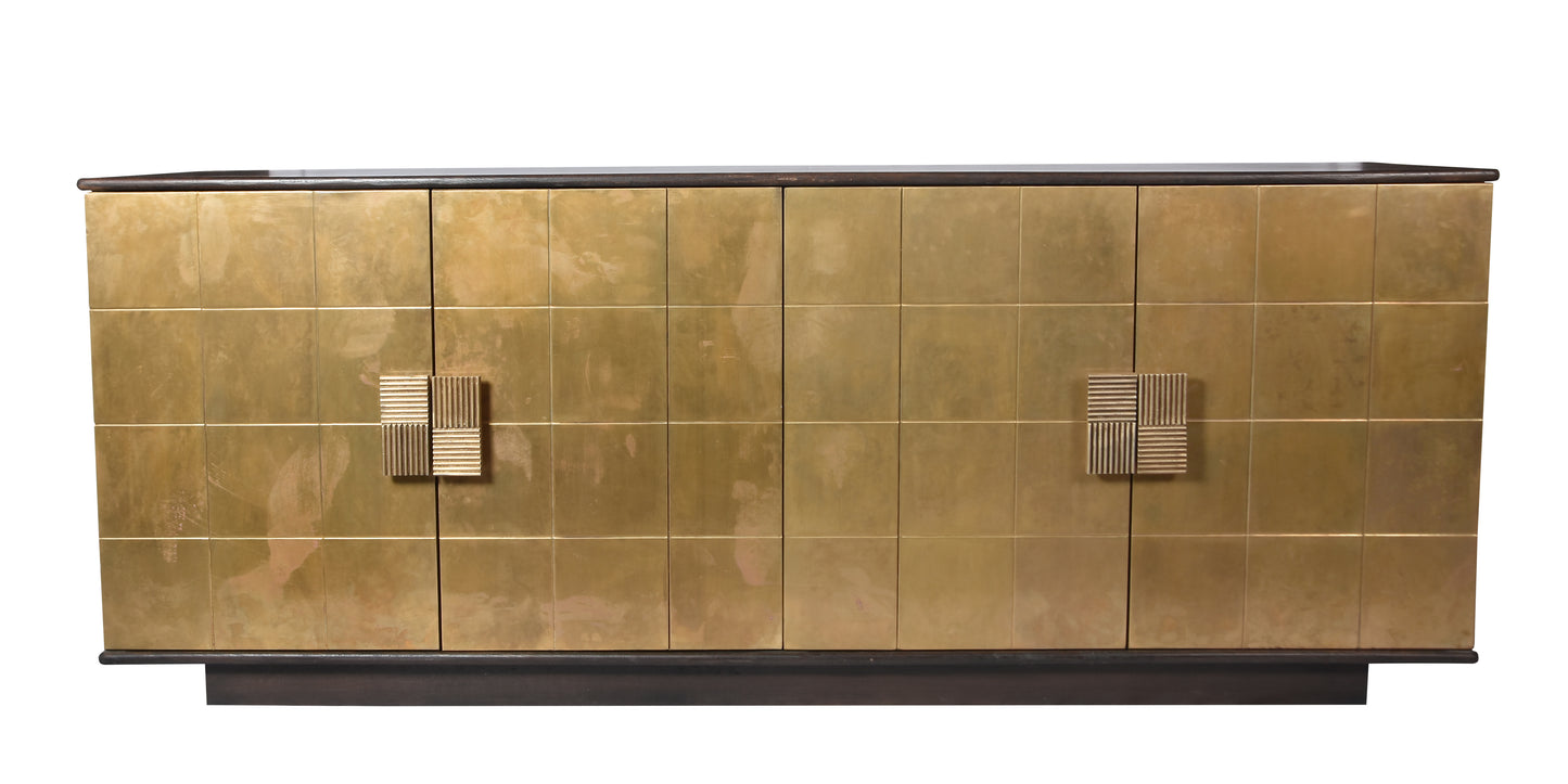 Luxe Brass-Tiled Sideboard – A Fusion of Glamour and Functionality