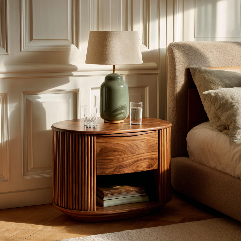 Elara Fluted Round Nightstand