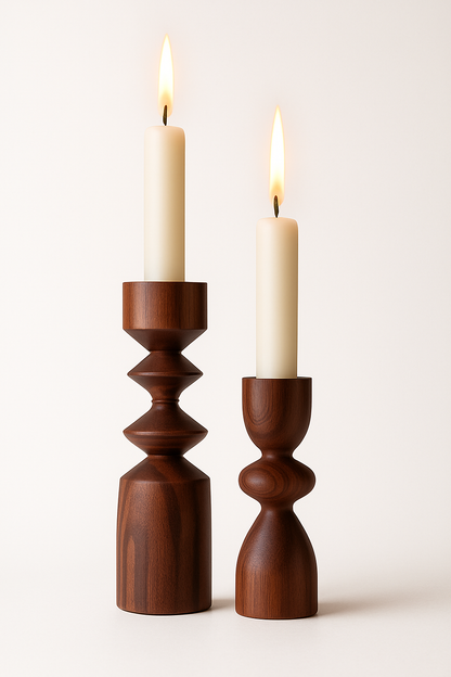 Arlo Wooden Candle Holders (Set of 2)