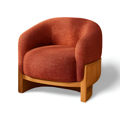Adena Lounge Chair with red textured upholstery and solid oak wood base