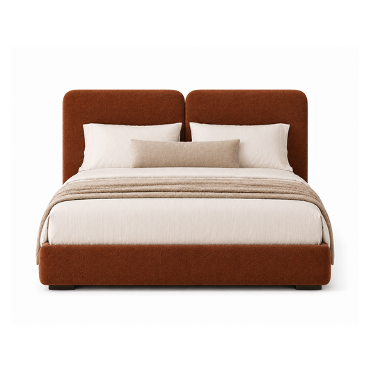 Monarch Burl Bed luxury upholstered bed with burl wood veneer panels