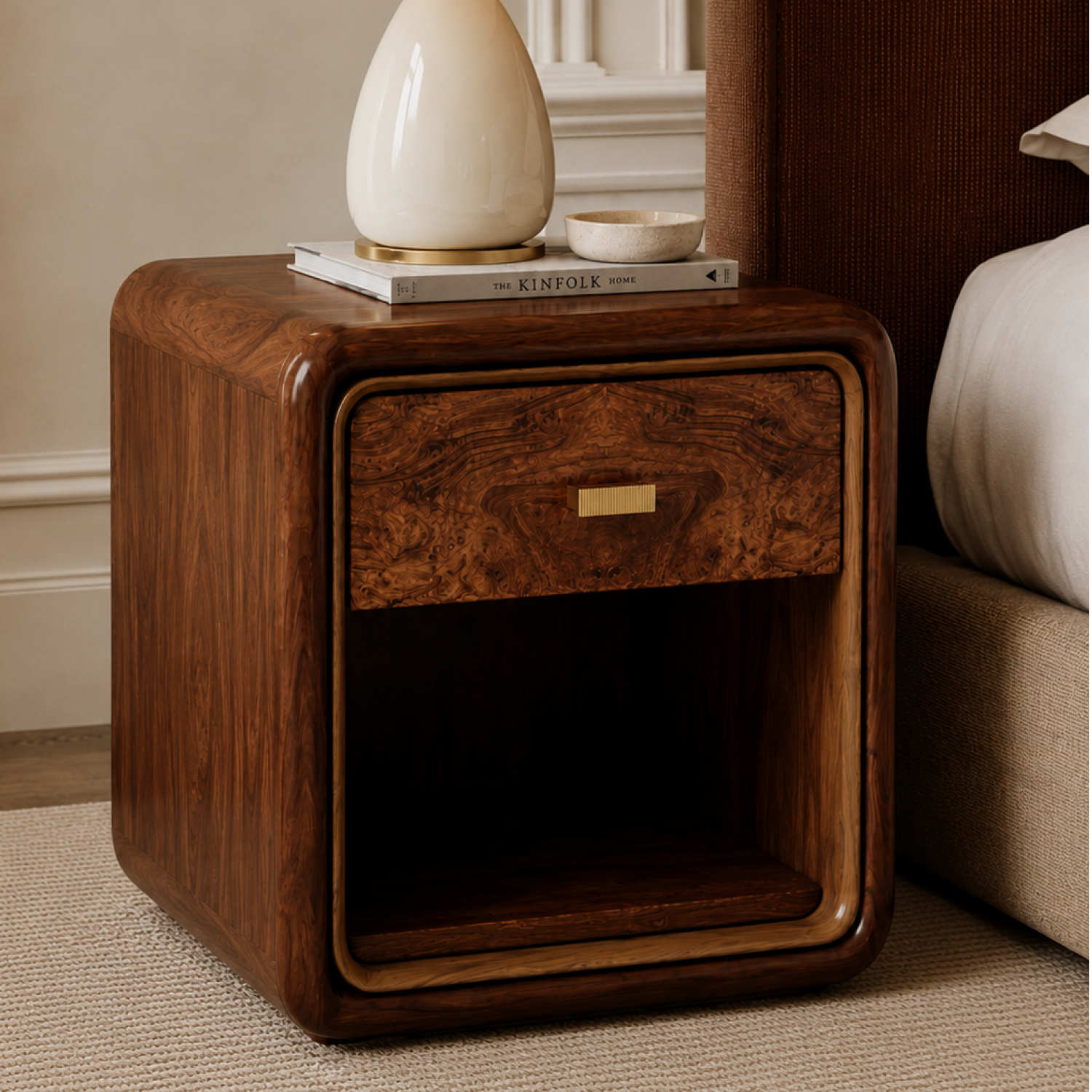 Elegant Monarch Nightstand beside a luxury bed