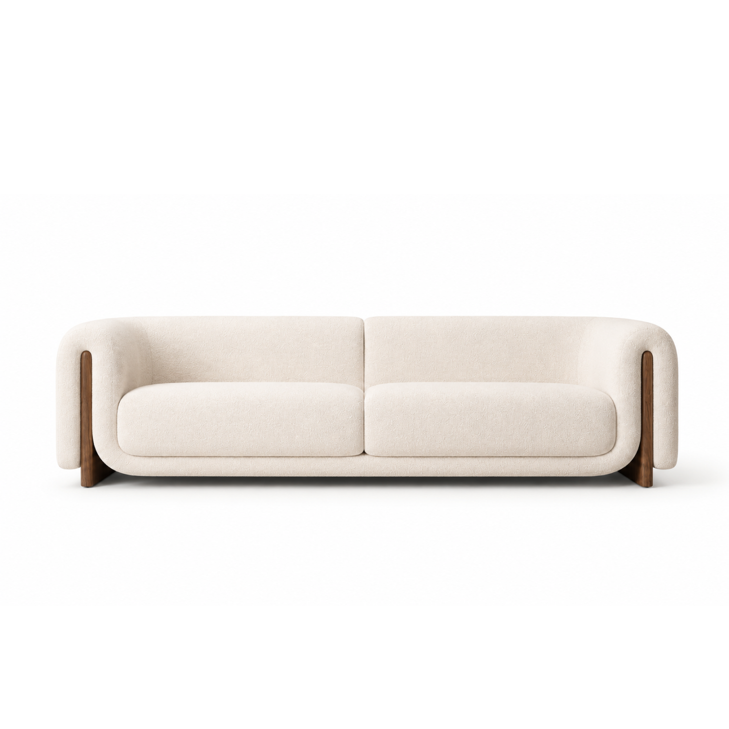 Alba Bouclé Sofa in warm ivory upholstery with solid walnut wood frame by Dezaro