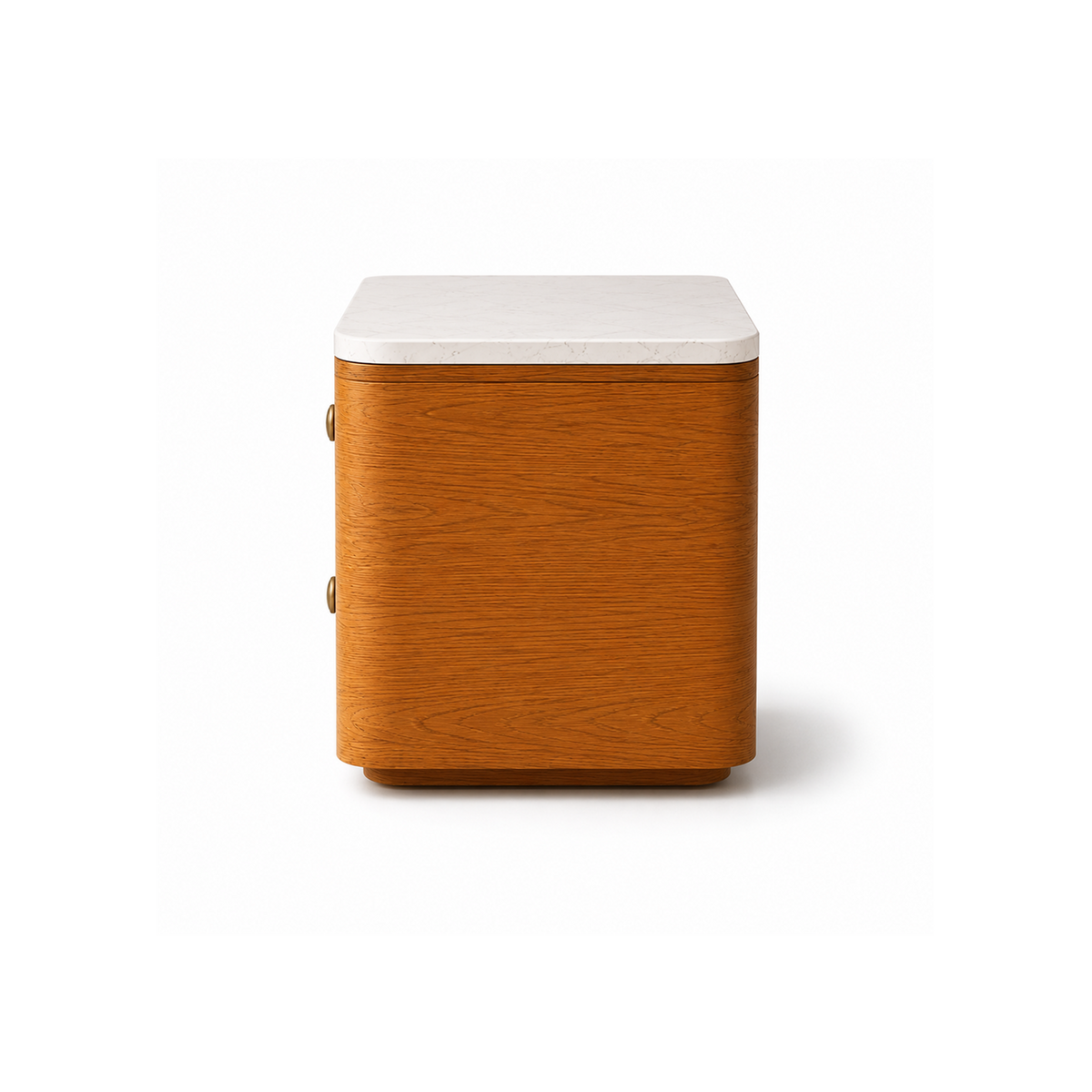 Side view of Heritage Crest solid wood nightstand with marble top