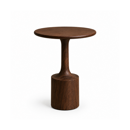 Front view of the Monarch sandstone side table handcrafted from Barli Red Sandstone with a sculptural pedestal base.
