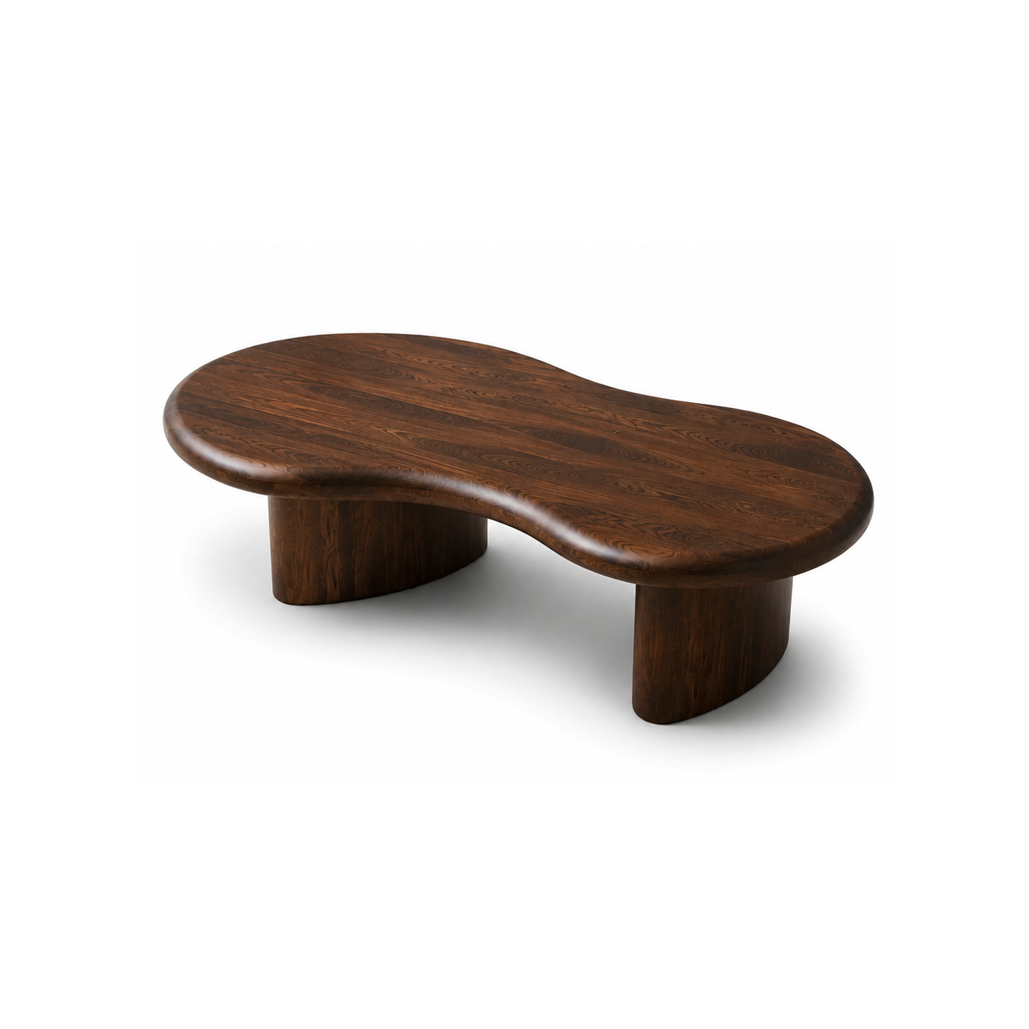 Riva walnut coffee table with sculptural curved pedestal base